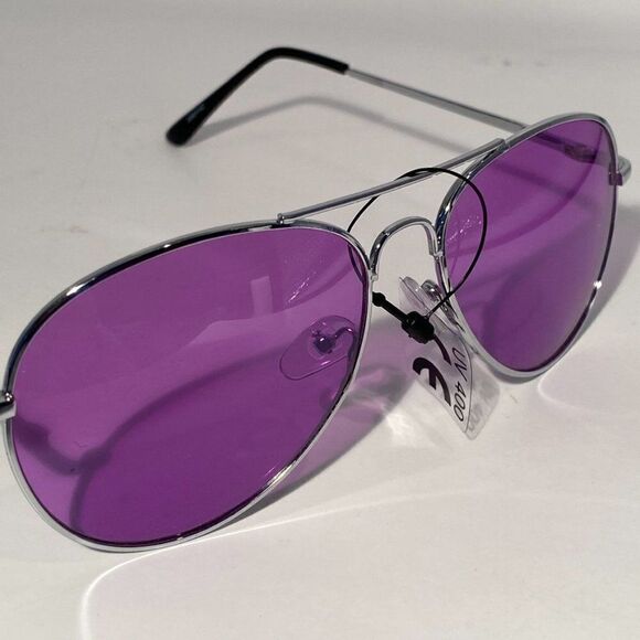 0800 Aviator Sunglasses Silver Frames Purple Lenses NWT - Picture 6 of 8